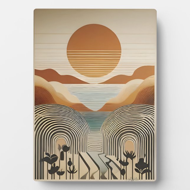 Mid Century Modern Art Spring Valley Lake Sunset Plaque (Front)