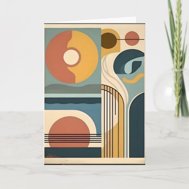 Mid Century Modern Art Sunrise Sunset Card (Front)
