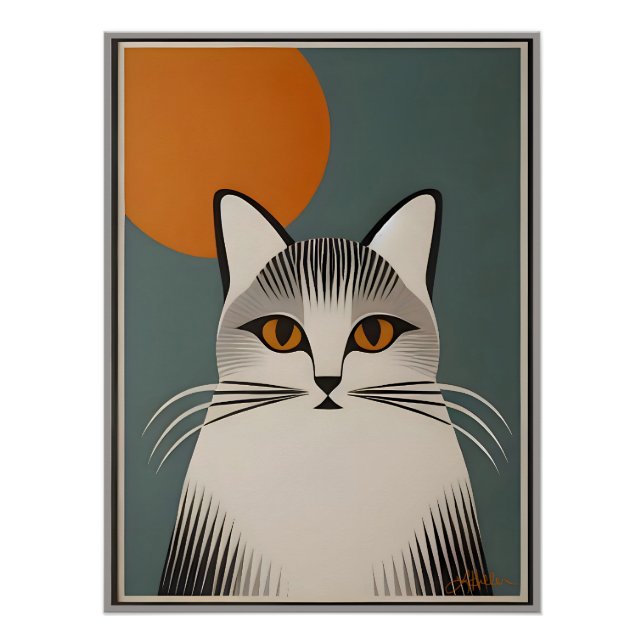 Mid Century Modern Art The Grey Cat Poster (Front)