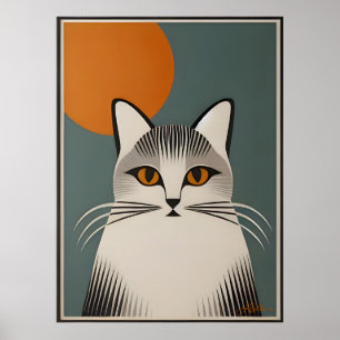 Mid Century Modern Art The Grey Cat Poster