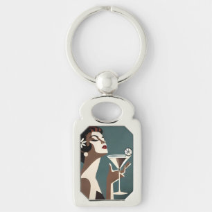 Mid Century Modern Art The Martini DIva Keychain