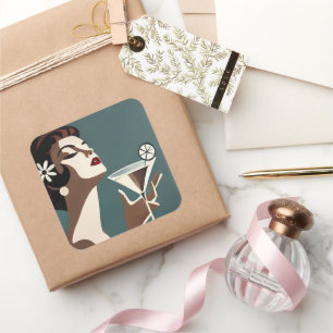 Mid Century Modern Art The Martini DIva Square Sticker