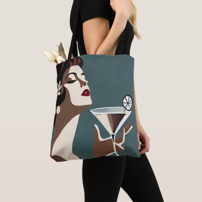 Mid Century Modern Art The Martini DIva Tote Bag (Close Up)