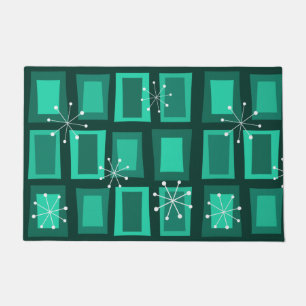 Mid Century Modern Art 'Wonky Doors' Dark Teal Doormat