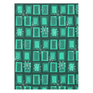 Mid Century Modern Art 'Wonky Doors' Dark Teal Tablecloth