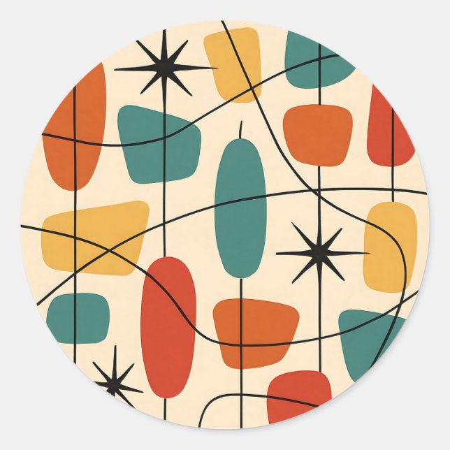 Mid Century Modern Atomic Abstract Classic Round Sticker (Front)