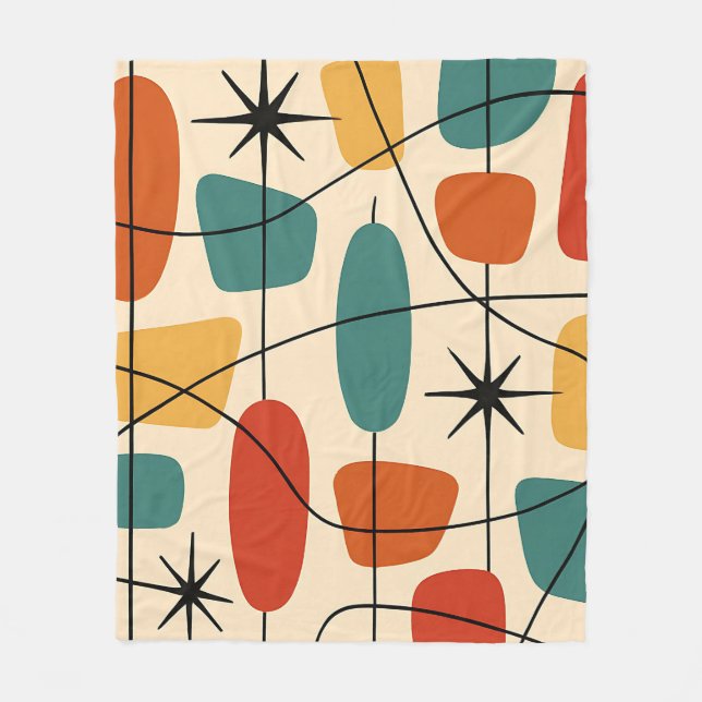 Mid Century Modern Atomic Abstract Fleece Blanket (Front)