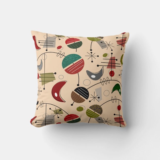 Mid-Century Modern Atomic Abstract in Cream Throw Pillow (Front)