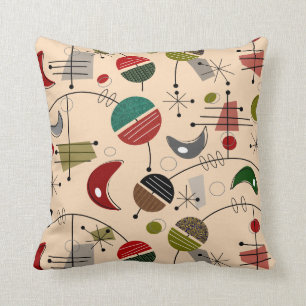 Mid-Century Modern Atomic Abstract in Cream Throw Pillow