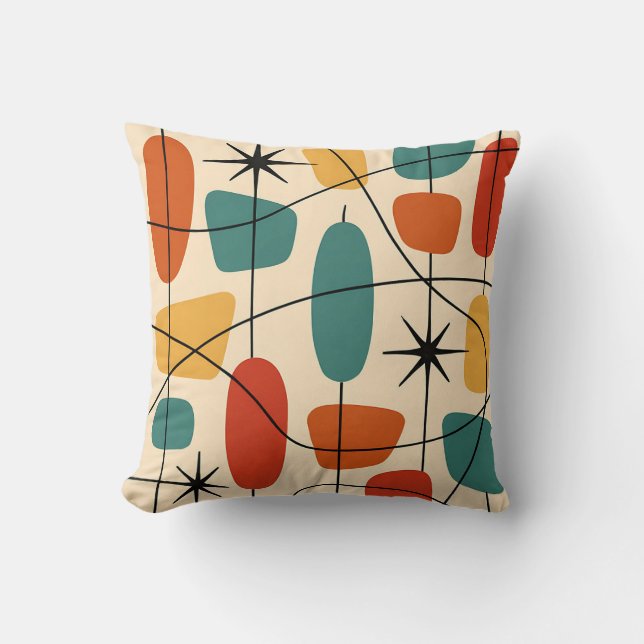 Mid Century Modern Atomic Abstract Throw Pillow (Front)