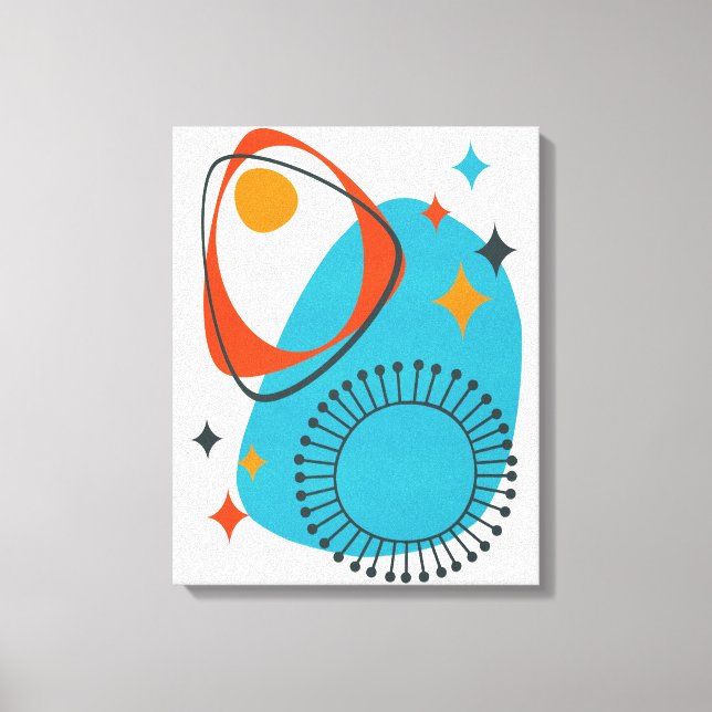 Mid Century Modern Atomic Age 14 Blue, Red, Orange Canvas Print (Front)