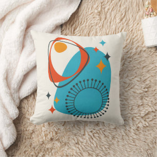 Mid Century Modern Atomic Age 14 Blue, Red, Orange Throw Pillow