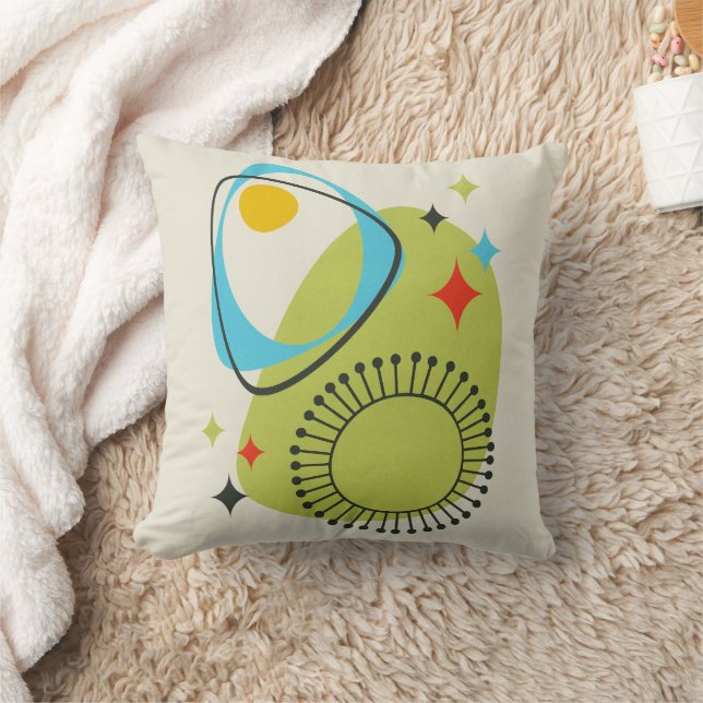 Mid Century Modern Atomic Age 14 Green, Blue Throw Pillow (Blanket)