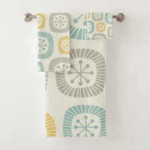 Mid Century Modern Atomic Age Abstract Pattern Bath Towel Set