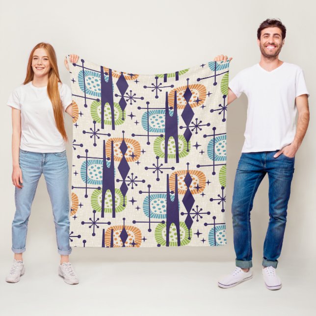 Mid Century Modern Atomic Age Abstract Pattern Fleece Blanket (In Situ)