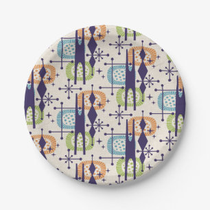 Mid Century Modern Atomic Age Abstract Pattern Paper Plate