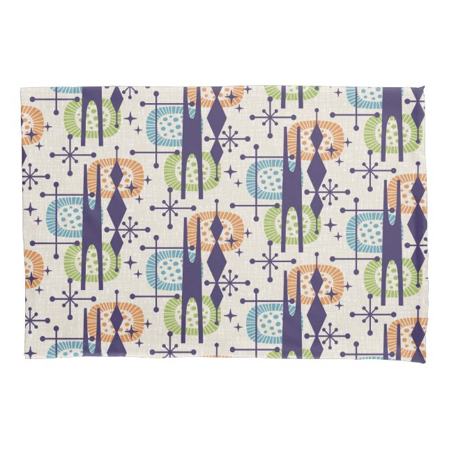 Mid Century Modern Atomic Age Abstract Pattern Pillowcase (Front-Left)