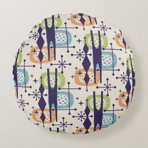 Mid Century Modern Atomic Age Abstract Pattern Round Pillow
