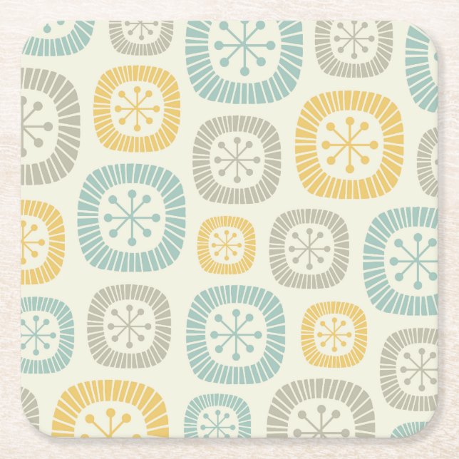 Mid Century Modern Atomic Age Abstract Pattern Square Paper Coaster (Front)