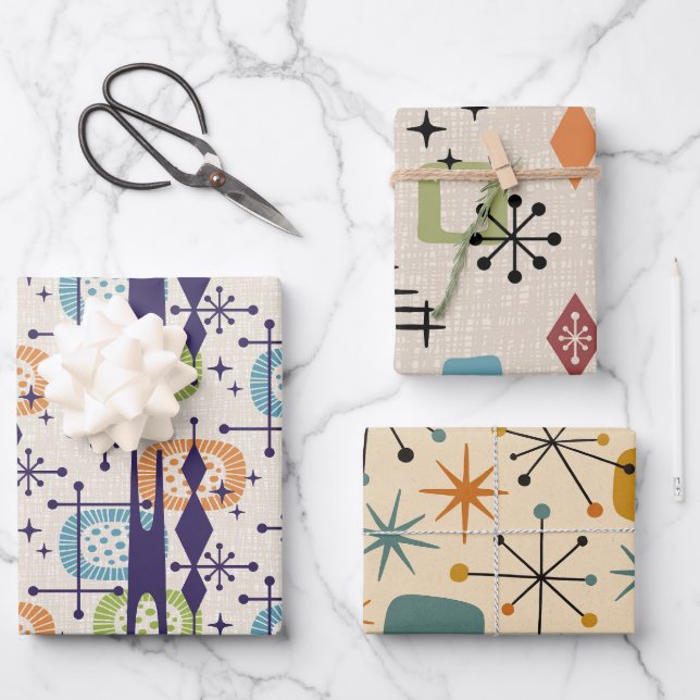 Mid Century Modern Atomic Age Abstract Pattern Wrapping Paper Sheet (Front)