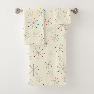Mid-Century Modern Atomic Age Cream Pattern Bath Towel Set
