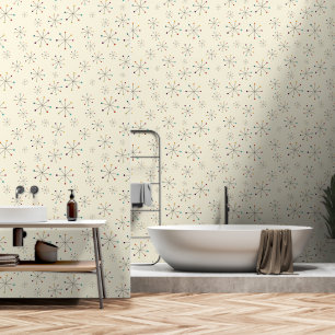 Mid-Century Modern Atomic Age Cream Pattern Wallpaper