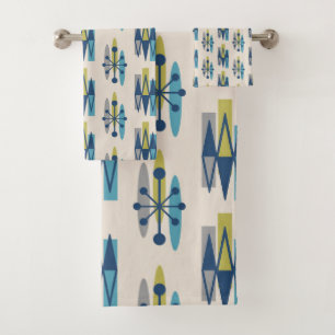Mid Century Modern Atomic Age Pattern Bath Towel Set
