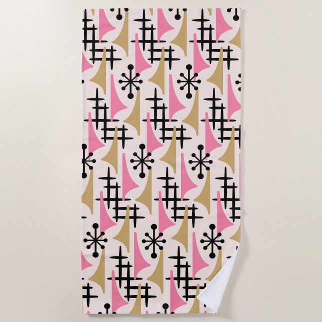 Mid Century Modern Atomic Age Pattern Beach Towel (Front)