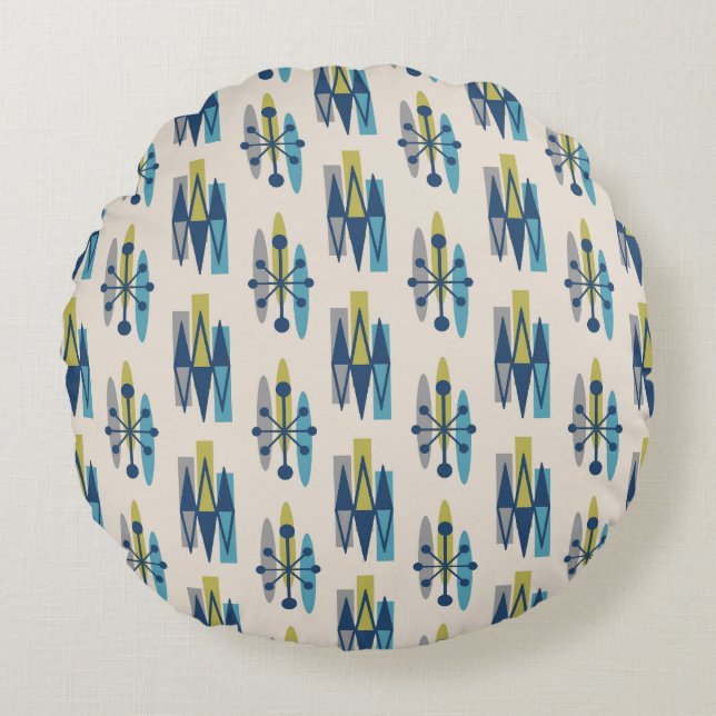 Mid Century Modern Atomic Age Pattern Round Pillow (Front)