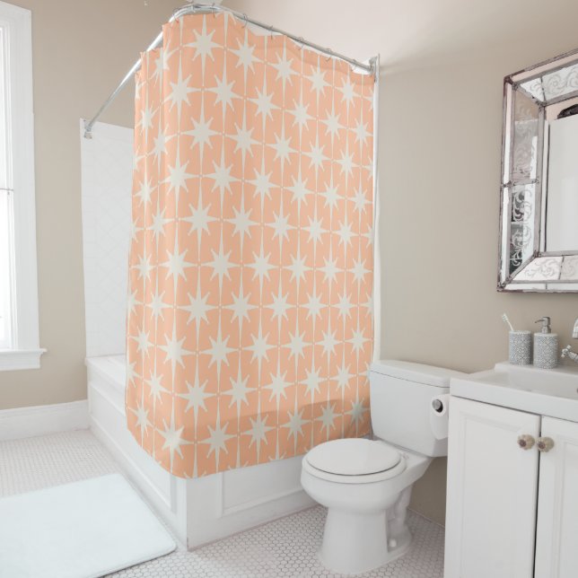 Mid Century Modern Atomic Age Peach Stars Pattern (In Situ)