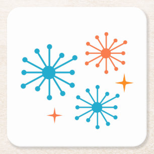 Mid Century Modern Atomic Age Retro Square Paper Coaster