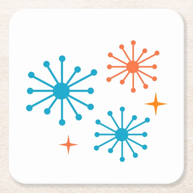 Mid Century Modern Atomic Age Retro Square Paper Coaster (Front)
