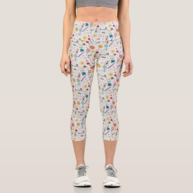 Mid Century Modern Atomic Age STEM Physics Scatter Capri Leggings (Front)