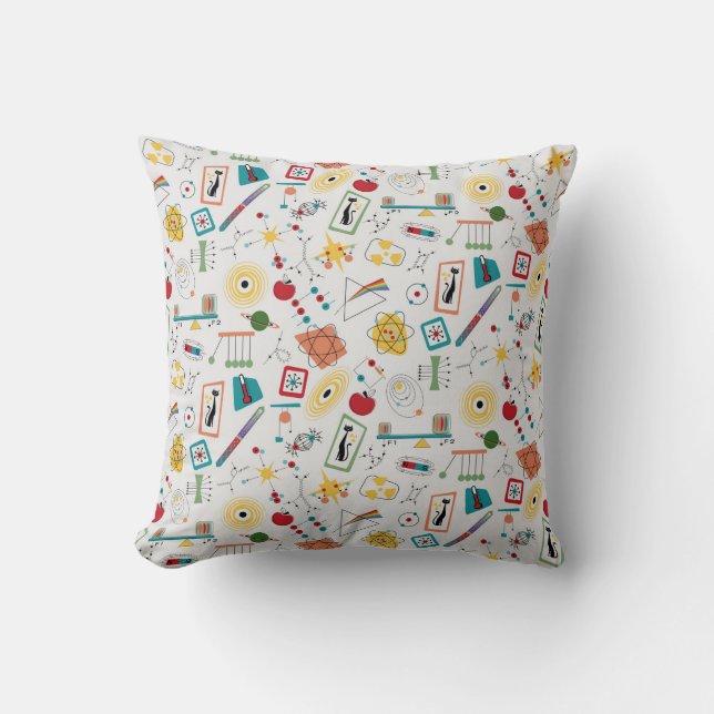 Mid Century Modern Atomic Age STEM Physics Scatter Throw Pillow (Front)
