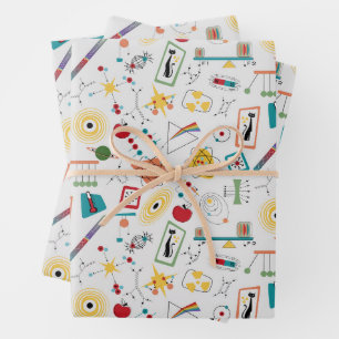 Mid Century Modern Atomic Age STEM Physics Scatter Wrapping Paper Sheet