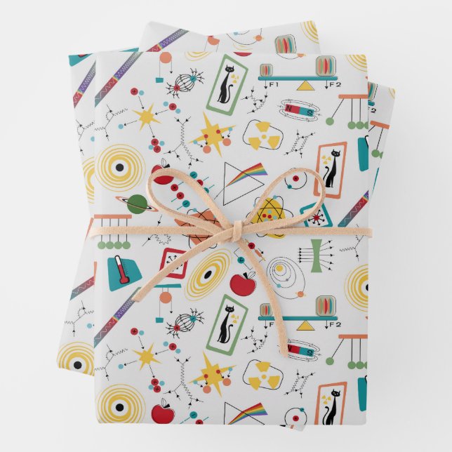 Mid Century Modern Atomic Age STEM Physics Scatter Wrapping Paper Sheet (In situ)