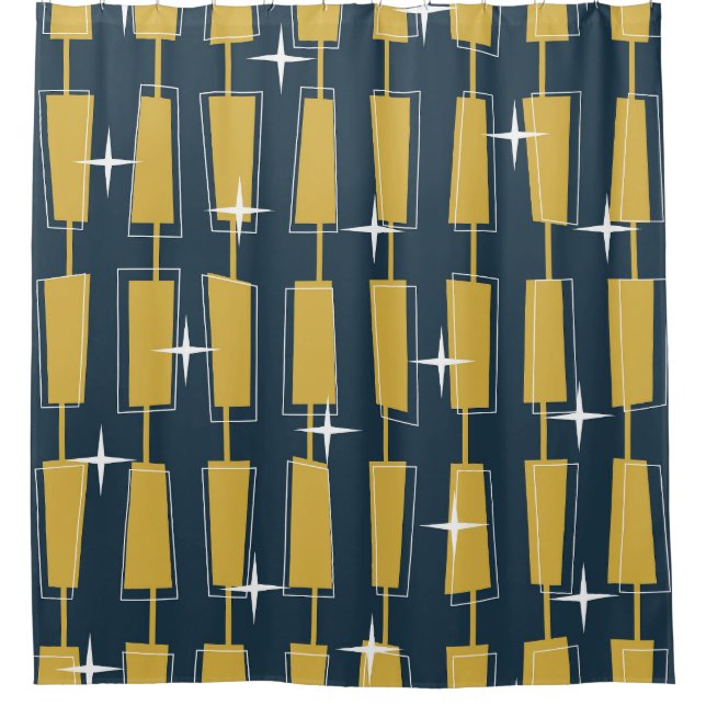 Mid Century Modern Atomic Blocks Navy, Mustard (Front)