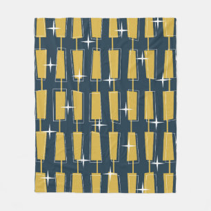 Mid Century Modern Atomic Blocks Navy, Mustard Fleece Blanket