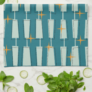 Mid Century Modern Atomic Blocks Teal, Aqua Kitchen Towel