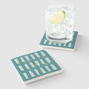 Mid Century Modern Atomic Blocks Teal, Aqua Stone Coaster