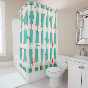 Mid Century Modern Atomic Blocks Teal, Cream, Red