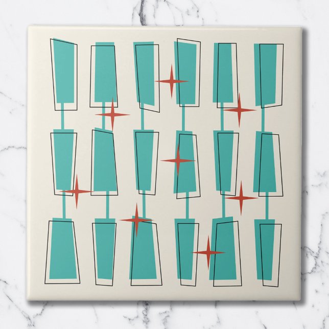 Mid Century Modern Atomic Blocks Teal, Cream, Red Tile (Creator Uploaded)