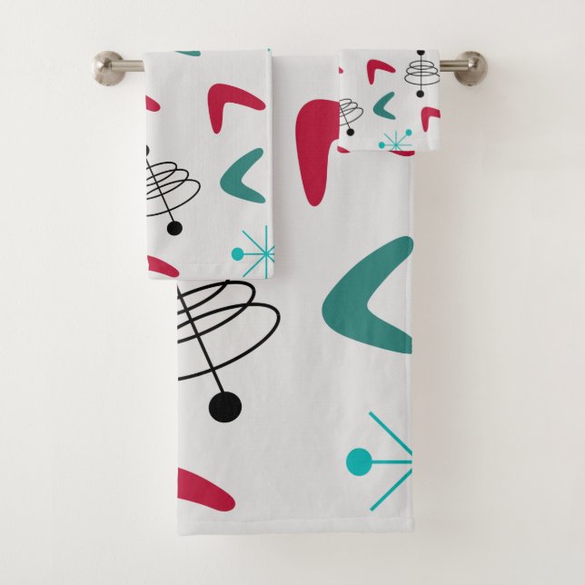 Mid-Century Modern Atomic Boomerangs Bath Towel Set (Insitu)