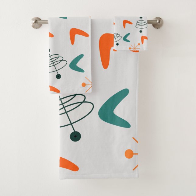 Mid-Century Modern Atomic Boomerangs Bath Towel Set (Insitu)