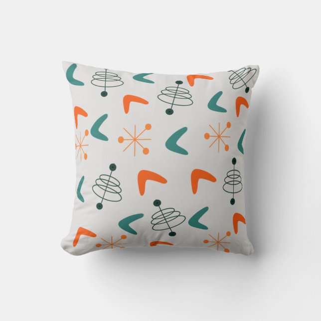 Mid-Century Modern Atomic Boomerangs Throw Pillow (Front)