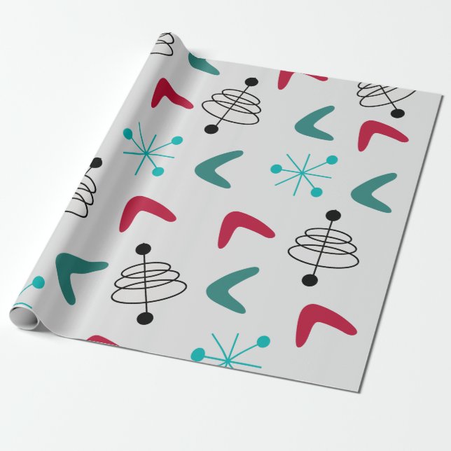 Mid-Century Modern Atomic Boomerangs Wrapping Paper (Unrolled)