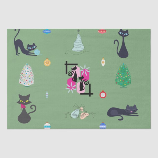 Mid Century Modern Atomic Cat Christmas Holiday  Tissue Paper (Front)