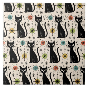 Mid Century Modern Atomic Cat Pattern Tile