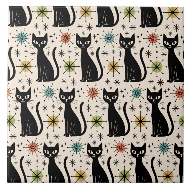 Mid Century Modern Atomic Cat Pattern Tile (Front)