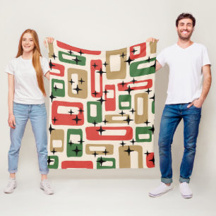 Mid Century Modern Atomic Christmas Fleece Blanket